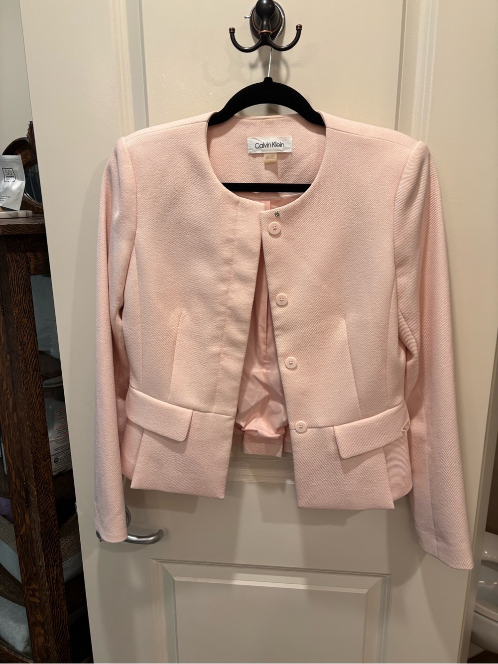 Light Pink Collarless Peplum Blazer - Picture 3 of 9